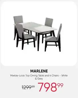 Meubles RD marlene - Marble-Look Top Dining Table and 4 Chairs - White & Grey offer
