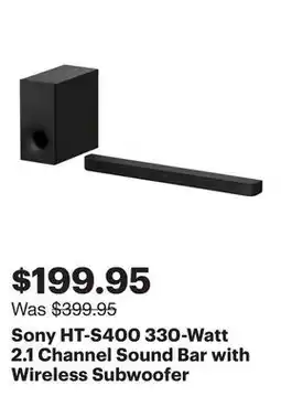 Best Buy Sony HT-S400 330-Watt 2.1 Channel Sound Bar with Wireless Subwoofer offer