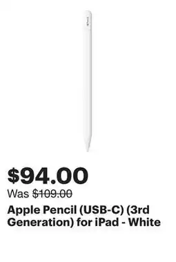 Best Buy Apple Pencil (USB-C) (3rd Generation) for iPad - White offer