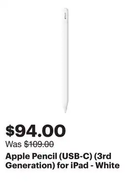 Best Buy Apple Pencil (USB-C) (3rd Generation) for iPad - White offer