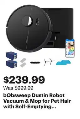 Best Buy bObsweep Dustin Robot Vacuum & Mop for Pet Hair with Self-Emptying Dock, LiDAR, Wi-Fi - Night Black offer