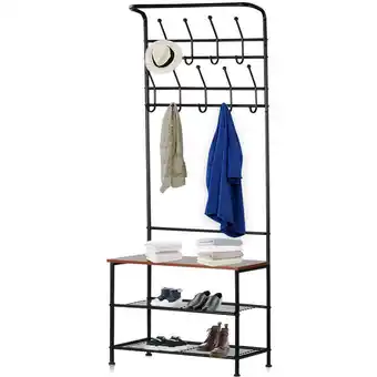Walmart 2 In 1 Entryway Coat Rack Heavy Duty Garment Rack With 3-Tier Storage Bench & 9 Hooks,Easy Assembly offer