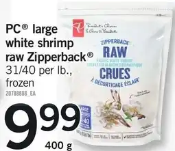 Loblaws PC large white shrimp raw Zipperback offer