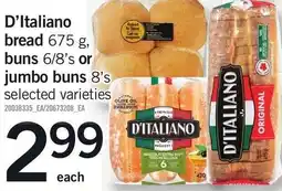 Loblaws D'Italiano bread, buns 6/8's or jumbo buns 8's offer