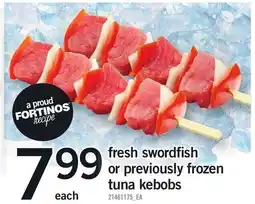 Loblaws Fresh swordfish or previously frozen tuna kebobs offer