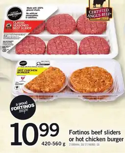 Loblaws Fortinos beef sliders or hot chicken burger offer