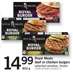 Loblaws Royal meats beef or chicken burgers offer