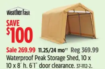 Canadian Tire WeatherFast Waterproof Peak Storage Shed offer
