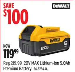 Canadian Tire DEWALT 20V MAX Lithium-Ion 5.0Ah Premium Battery offer