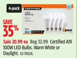 Canadian Tire Certified A19 100W LED Bulbs. Warm White or Daylight offer