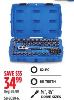 Canadian Tire 62-PC, 60 TEETH, 1/4, 3/8 DRIVE SIZES offer