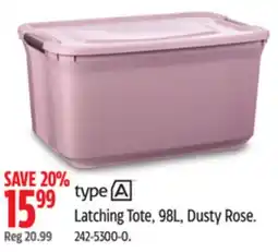 Canadian Tire type A Latching Tote, 98L, Dusty Rose offer