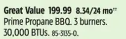 Canadian Tire Prime Propane BBQ 3 burners. 30,000 BTUs offer