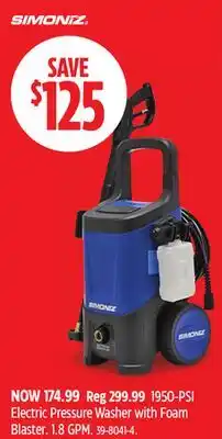 Canadian Tire SIMONIZ Electric Pressure Washer with Foam Blaster offer