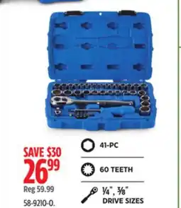 Canadian Tire Mastercraft 41-PC, 60 TEETH 1/4*, 3/8* DRIVE SIZES offer