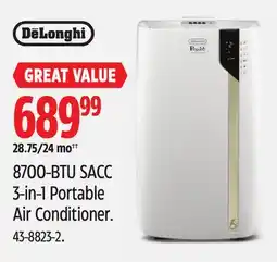 Canadian Tire DeLonghi 8700-BTU SACC 3-in-1 Portable Air Conditioner offer