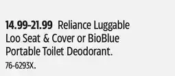 Canadian Tire Reliance Luggable Loo Seat & Cover or BioBlue Portable Toilet Deodorant offer