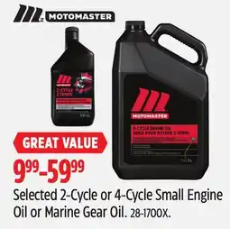 Canadian Tire Selected Motomaster 2-Cycle or 4-Cycle Small Engine Oil or Marine Gear Oil offer