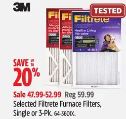 Canadian Tire Selected Filtrete Furnace Filters, Single or 3-Pk offer