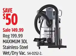 Canadian Tire MAXIMUM 30L Stainless-Steel Wet/Dry Vac offer