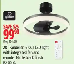 Canadian Tire 20 Fandelier. 6-CCT LED light with integrated fan and remote offer