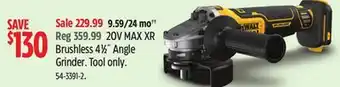 Canadian Tire DEWALT 20V MAX XR Brushless 4 1/2 Angle Grinder offer