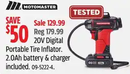 Canadian Tire MotoMaster 20V Digital Portable Tire Inflator offer
