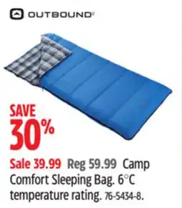 Canadian Tire OUTBOUND Camp Comfort Sleeping Bag 6°C temperature rating offer