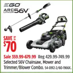 Canadian Tire EGO Selected 56V Chainsaw, Mower and Trimmer/Blower Combo offer