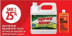 Canadian Tire Selected Nu Finish and Spray Nine Car Cleaning Products offer