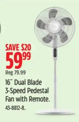 Canadian Tire 16 Dual Blade 3-Speed Pedestal Fan with Remote offer