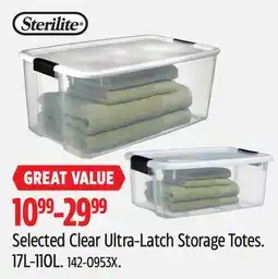 Canadian Tire Sterilite Selected Clear Ultra-Latch Storage Totes offer
