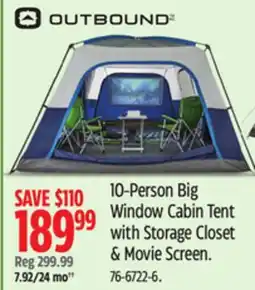 Canadian Tire OUTBOUND 10-Person Big Window Cabin Tent with Storage Closet & Movie Screen offer
