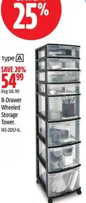 Canadian Tire TYPE A 8-Drawer Wheeled Storage Tower offer