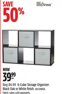 Canadian Tire For Living 6-Cube Storage Organizer Black Oak or White finish offer