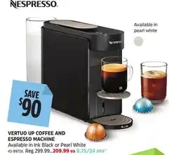 Canadian Tire NESPRESSO VERTUO UP COFFEE AND ESPRESSO MACHINE offer