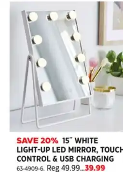 Canadian Tire CANVAS 15 WHITE LIGHT-UP LED MIRROR, TOUCH CONTROL & USB CHARGING offer