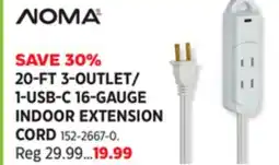 Canadian Tire NOMA 20-FT 3-OUTLET/1-USB-C 16-GAUGE INDOOR EXTENSION CORD offer