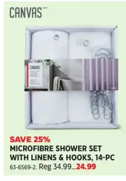Canadian Tire CANVAS MICROFIBRE SHOWER SET WITH LINENS & HOOKS, 14-PC offer