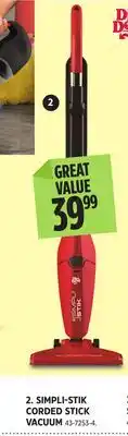 Canadian Tire DIRT DEVIL SIMPLI-STIK CORDED STICK VACUUM offer