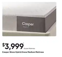 Sleep Country Casper Wave Hybrid Snow Medium Mattress offer