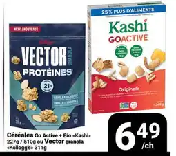 Pasquier Céréales Go Active + Bio Kashi 227g / 510g ou Vector granola Kellogg's 311g offer