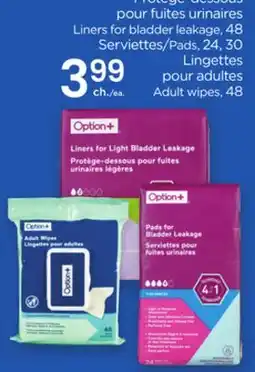 Proxim Option+ Liners for bladder leakage, Pads, Adult wipes offer