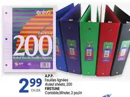 Uniprix A.P.P Feuilles lignée / Ruled sheets, FIRSTLINE Cartable/Binder offer