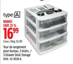 Canadian Tire TYPE A 3-Drawer Desk Storage Unit offer