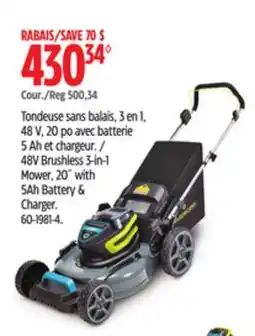 Canadian Tire 48V Brushless 3in1 Mower 20' with 5Ah Battery & Charger offer