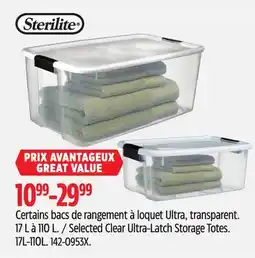 Canadian Tire Selected Sterilite Clear Ultra-Latch Storage Totes offer
