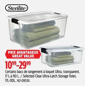 Canadian Tire Selected Sterilite Clear Ultra-Latch Storage Totes offer