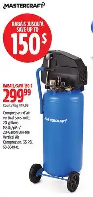 Canadian Tire Mastercraft 20-Gallon Oil-Free Vertical Air Compressor offer