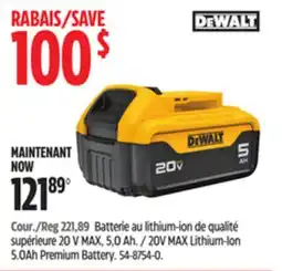 Canadian Tire DEWALT 20V MAX Lithium-Ion 5.0Ah Premium Battery offer